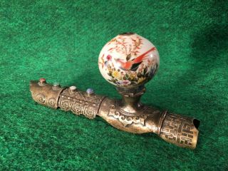 Antique Painted Birds White Ceramic Damper Bowl,  Incense Burner Opium War Era D 8