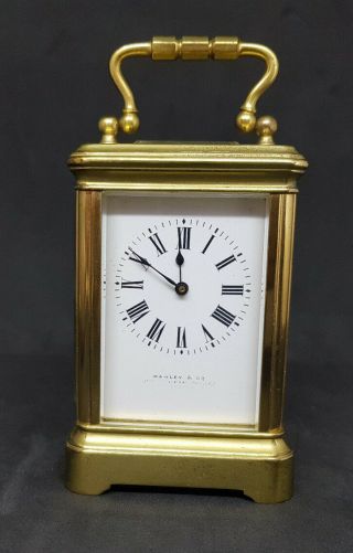 Antique Beaituful Miniature French Brass Carriage Clock With Key