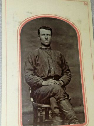 Rare 1860s Civil War Soldier Tintype Cdv In Boots