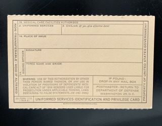 Vintage Military ID Armed Services U.  S.  Army Identification Card Rare Authentic 2