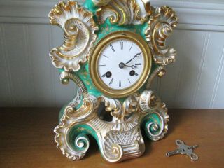 19th Century French Rococo Porcelain Mantle Clock 2