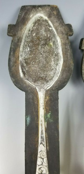 Scarce cast Bronze 18th C spoon & fork molds for pewter or coin silver 11