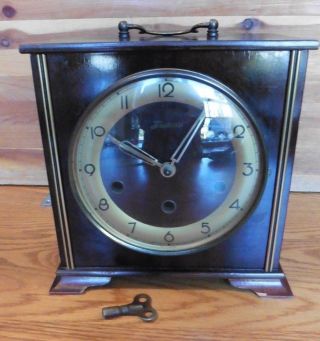 Vintage Forestville Mantle Clock Wooden W/ Key Antique Clock Made In Germany