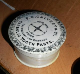 Antique U.  K.  Potlid: F.  C.  Calvert & Co.  Carbolic Tooth Paste.  Dug & Near Perfect