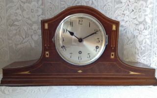 Edwardian Westminster Chime Clock,  String Inlay,  Mother Of Pearl Detail,