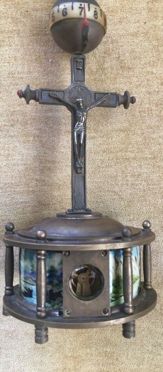 Antique Bronze And Enamel Crucifix Clock 10