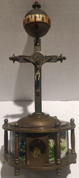 Antique Bronze And Enamel Crucifix Clock