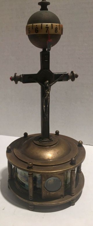 Antique Bronze And Enamel Crucifix Clock 2