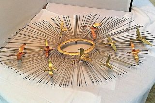 Vintage Mid Century Sunburst With Birds In Flight Style Jere Metal Wall Art 2