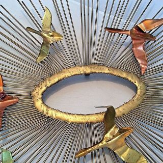 Vintage Mid Century Sunburst With Birds In Flight Style Jere Metal Wall Art 3