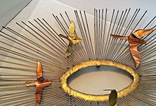 Vintage Mid Century Sunburst With Birds In Flight Style Jere Metal Wall Art 6