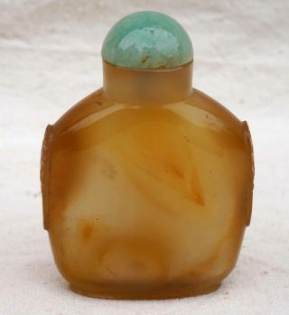 Chinese Hand Carved Natural Agate Jade Jadeite Lid Snuff Bottle Qing
