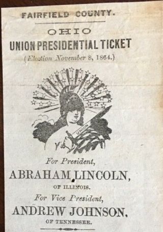 1864 Civil War Abraham Lincoln Fairfield Co. ,  Ohio,  Presidential Ballot 6 2