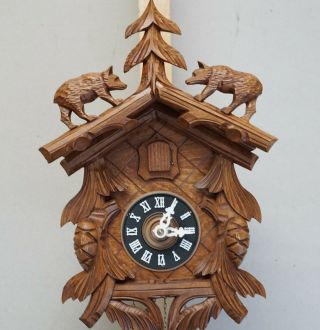 Black Forest Cuckoo Clock Carved Wood Bears - Box Instructions Vintage
