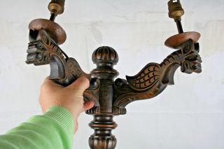 Rare PAIR Antique gothic Dragon Wood carved black forest Wall Lights sconces 4