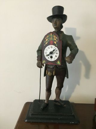 Antique Cast Iron Clock Maker Man,  Very Rare