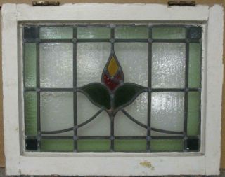 Old English Leaded Stained Glass Window Gorgeous Bordered Floral 20.  75 " X 16.  25 "