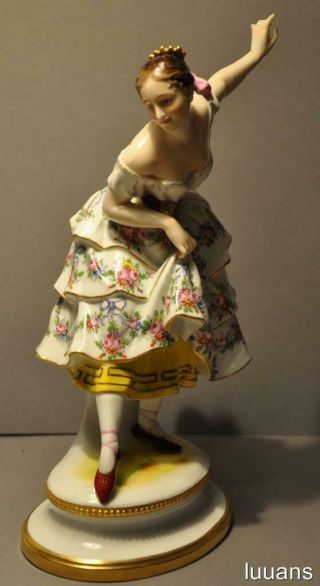 Large Vintage 12 1/4 Inch Volkstedt Porcelain Dresden Ballerina Figurine Germany