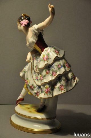 Large Vintage 12 1/4 Inch Volkstedt Porcelain Dresden Ballerina Figurine Germany 3