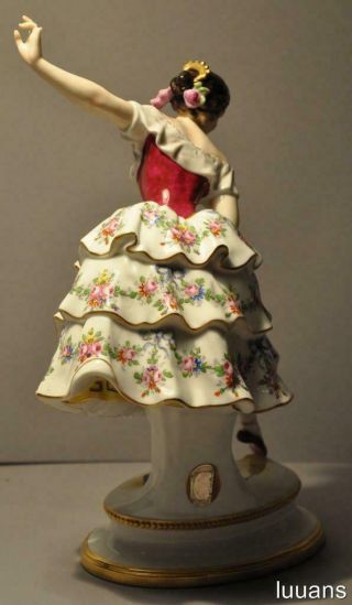 Large Vintage 12 1/4 Inch Volkstedt Porcelain Dresden Ballerina Figurine Germany 4