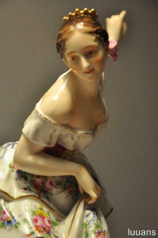 Large Vintage 12 1/4 Inch Volkstedt Porcelain Dresden Ballerina Figurine Germany 6