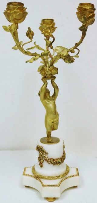 Antique French 3 Branch Bronze & Marble Cherub Figure Clock Candelabras 11