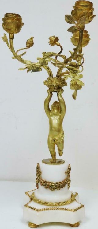 Antique French 3 Branch Bronze & Marble Cherub Figure Clock Candelabras 4