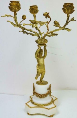 Antique French 3 Branch Bronze & Marble Cherub Figure Clock Candelabras 5