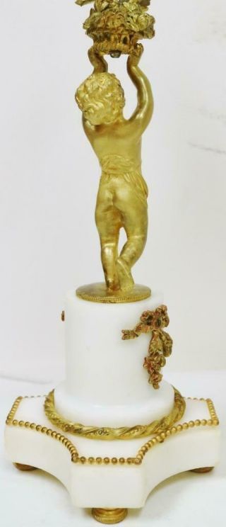 Antique French 3 Branch Bronze & Marble Cherub Figure Clock Candelabras 9