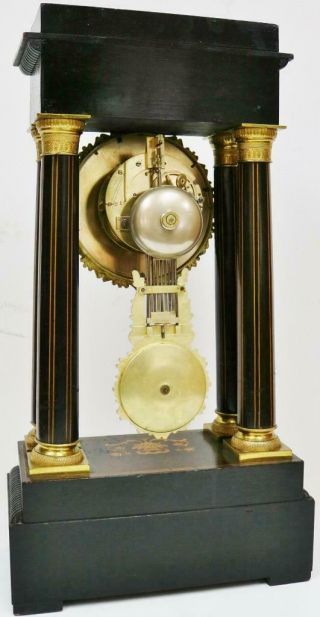 Rare Antique French 8 Day Rosewood & Marquetry Inlaid Portico Mantel Clock 10