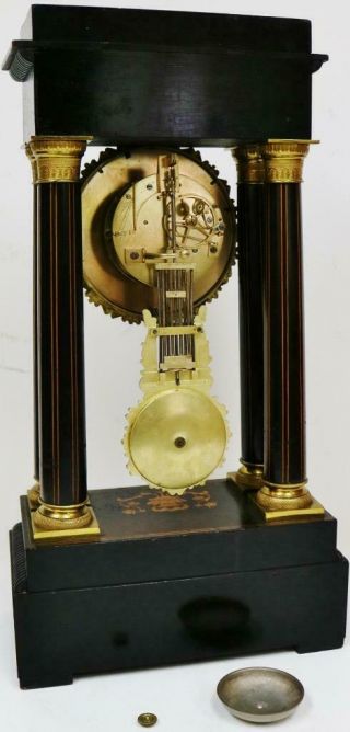Rare Antique French 8 Day Rosewood & Marquetry Inlaid Portico Mantel Clock 11