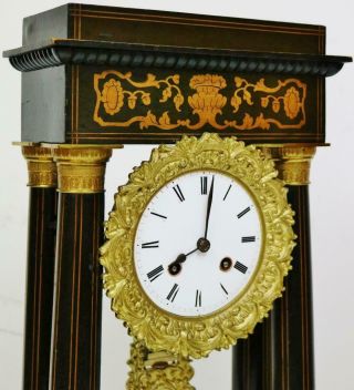 Rare Antique French 8 Day Rosewood & Marquetry Inlaid Portico Mantel Clock 4