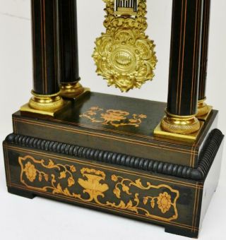 Rare Antique French 8 Day Rosewood & Marquetry Inlaid Portico Mantel Clock 5