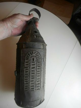 19th C.  Punched Tin Barn Candle Lantern.  Early Punched Tin Paul Revere Lantern