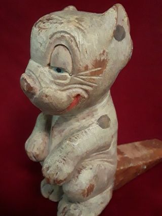 Small Comical Antique German Carved Wood Dog Doorstop Figurine Black Forest 8