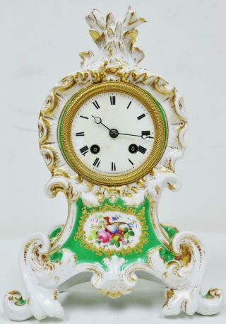 Antique French Empire 8 Day Bell Striking Hand Painted Porcelain Mantel Clock