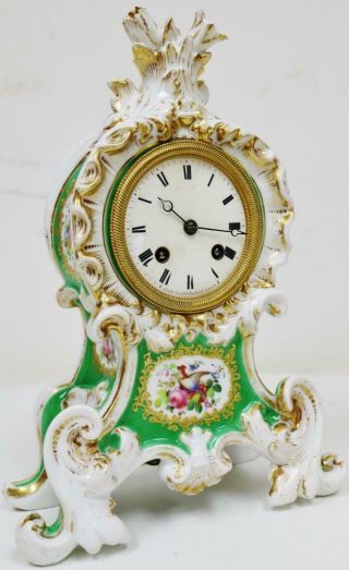 Antique French Empire 8 Day Bell Striking Hand Painted Porcelain Mantel Clock 2
