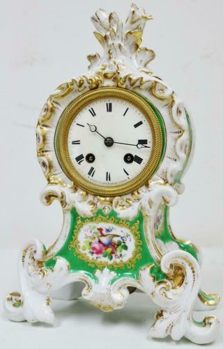 Antique French Empire 8 Day Bell Striking Hand Painted Porcelain Mantel Clock 3