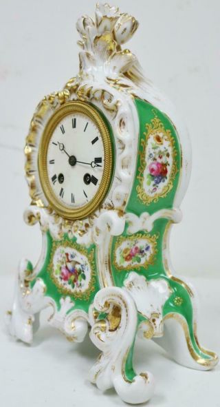 Antique French Empire 8 Day Bell Striking Hand Painted Porcelain Mantel Clock 5