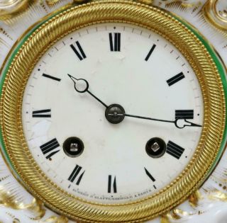 Antique French Empire 8 Day Bell Striking Hand Painted Porcelain Mantel Clock 8