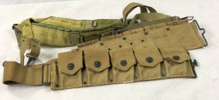 1943 Us Army Wwii M1 Garand Ammo Belt,  World War Two,  10 Cartridge Pouches Ww2