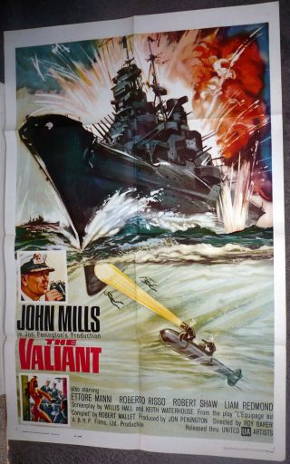 The Valiant 1962 Ww2 Movie Poster British Battleship 1sheet John Mills