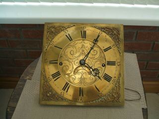 Antique Brass Faced / Grandfather Clock Movement / 12 Inch Square Dial