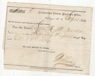 1863 Provost Marshall Office Pass Issued To Lt Hannibal Norton
