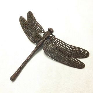 F566: Japanese Movable Dragonfly Statue Of Copper Ware With Wonderful Work