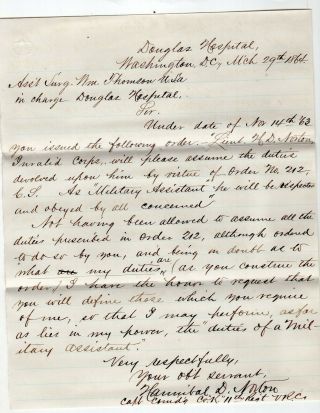 1864 Capt Hannibal Norton Letter To Surgeon Re: Duties