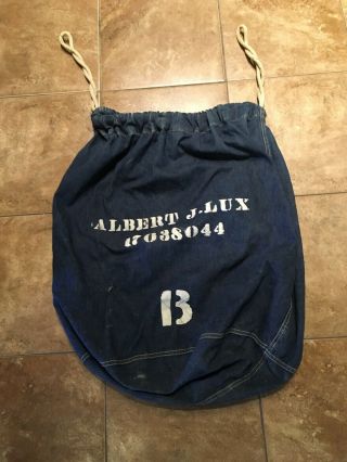 Vintage WW2 Blue Denim US Navy Army Printed Military Laundry Barracks Bag 2