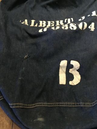 Vintage WW2 Blue Denim US Navy Army Printed Military Laundry Barracks Bag 3