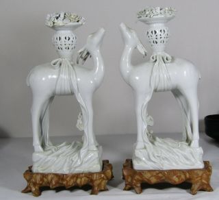 Pair Antique Chinese Dehua Stag Figures,  Blanc De Chine,  Late 19th Early 20th C.