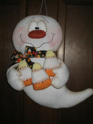 Primitive Hc Halloween Hanging Ghost W/ Candy Corn Doll Shelf Sitter Ornie Tuck